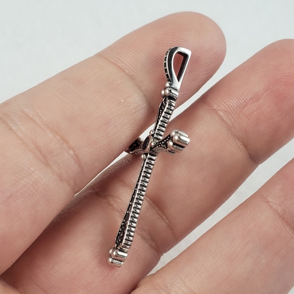Sterling Silver Black Spinel Cross Pendant - Picture 4 of 8